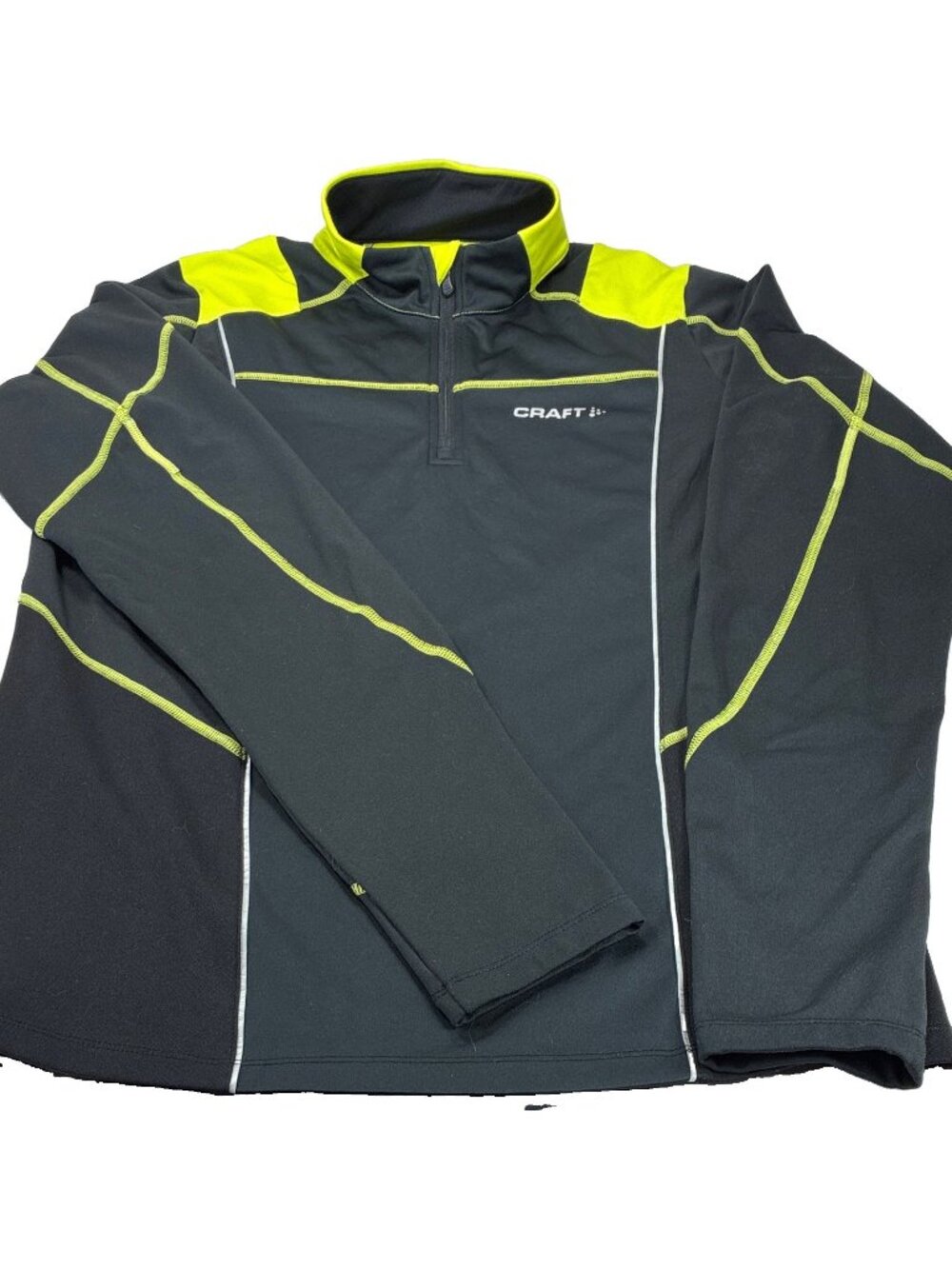 Craft L2 Insulation Men M 1/4 Zip Cycling Running Jacket Gray Neon Yellow Bike